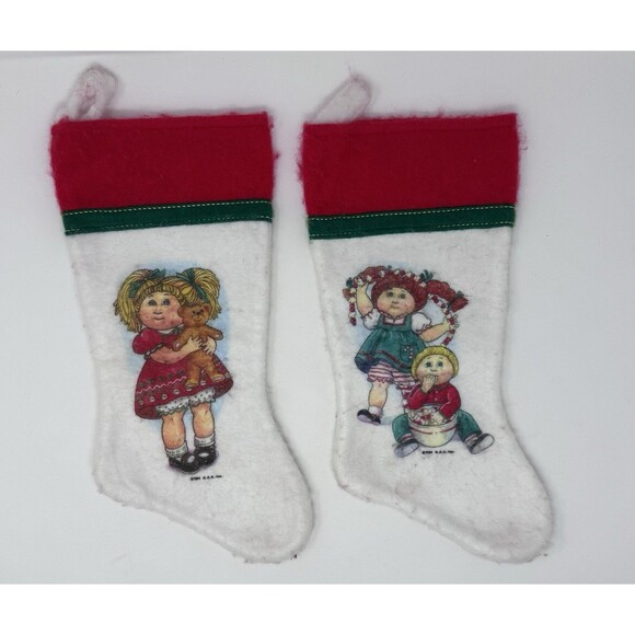 Vintage 1984 Cabbage Patch Kids Christmas Stockings Set of 2 Holiday - Picture 1 of 8
